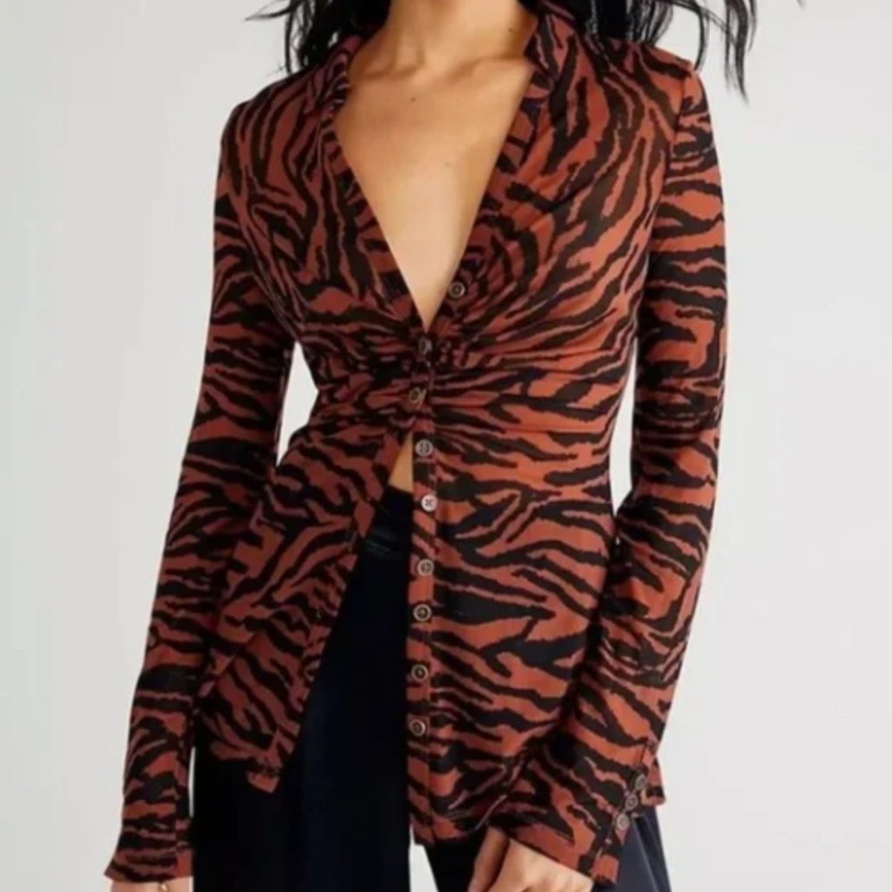 Free People Tiger Print Blouse